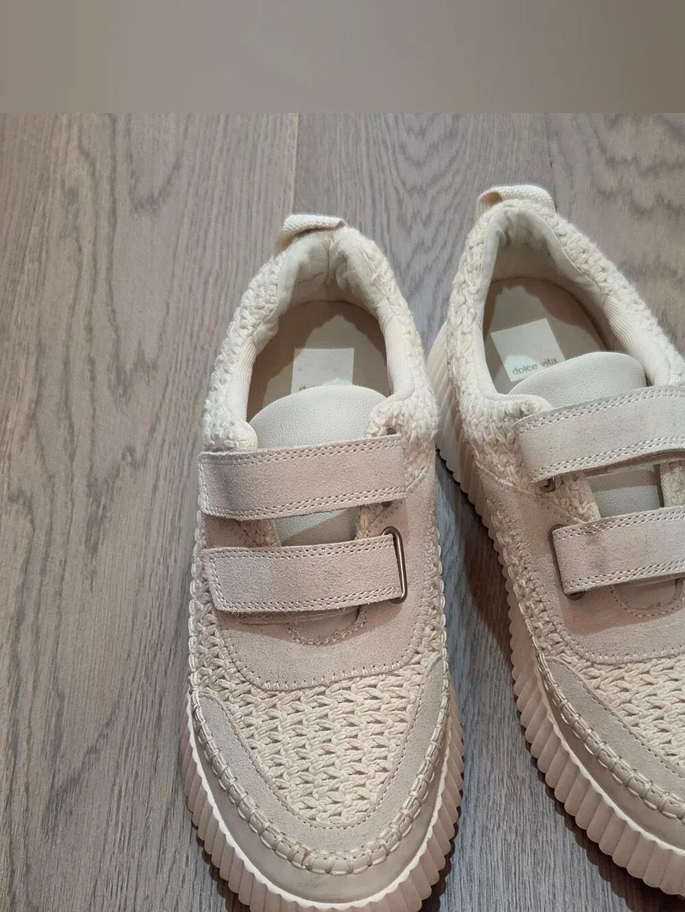 Dolce Vita Demo Sandstone Knit Suede Leather Platform Sneakers